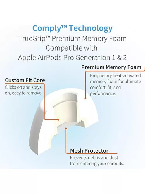 COMPLY TRUEGRIP PREMIUM PENTRU APPLE AIRPODS PRO GEN 1 ȘI 2 - Vârfuri din spumă cu memorie pentru Apple AirPods Gen 1 și 2 - L