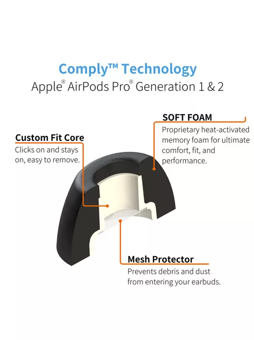 COMPLY TRUEGRIP PREMIUM PENTRU APPLE AIRPODS PRO GEN 1&2 - Adaptoare de urechi din spumă cu memorie pentru căștile Apple AirPods Gen 1&2 - ASST