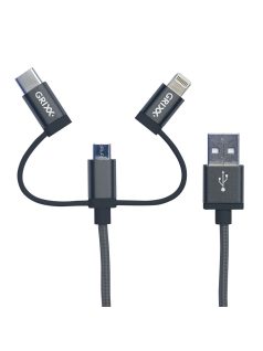   GRIXX OPTIMUM CABLU - 3 în 1 Micro USB / Tip C / 8-pin licență Apple MFI cablu 1m gri
