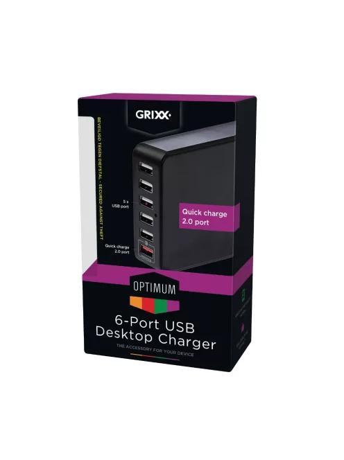 ÎNCĂRCĂTOR DESKTOP UNIVERSAL GRIXX OPTIMUM - Încărcător de rețea cu 6 prize USB
