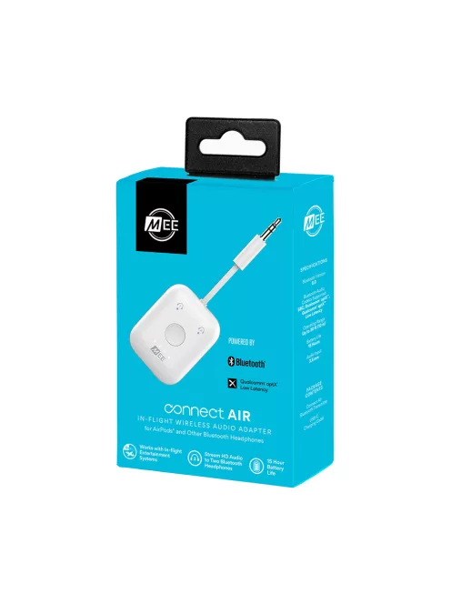 MEE AUDIO CONNECT AIR - Adaptor și transmițător audio wireless în zbor pentru AirPods și alte căști Bluetooth cu latență redusă aptX - Alb