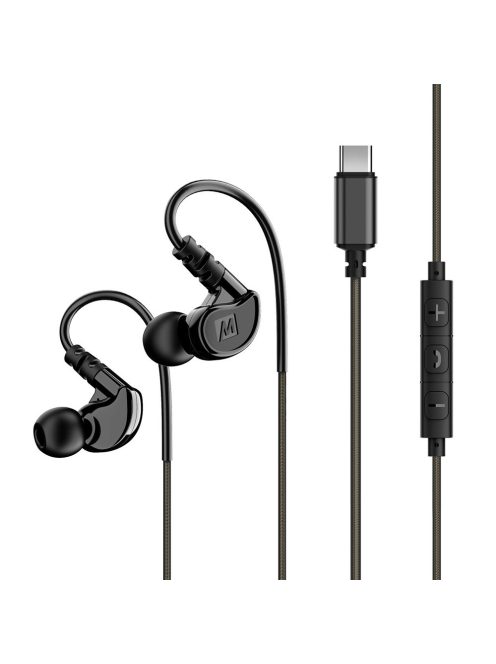 MEE AUDIO M6-USB - Căști sport In-Ear Memory Wire cu conector Type-C - Negru