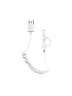   AWEI CL-53 - Cablu retractabil 2 în 1 Micro USB / Lightning USB retractabil de 1m - Alb