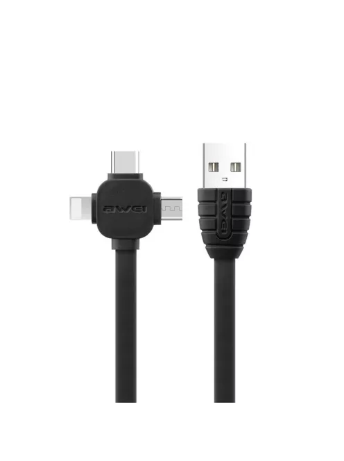 AWEI CL-82 - Cablu USB 3 în 1 MicroUSB / Lightning / Type-C de 1m - Negru