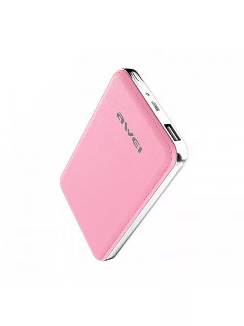 AWEI P84K - Powerbank portabil de 10400mAh cu carcasă elegantă cu efect de piele  - Roz