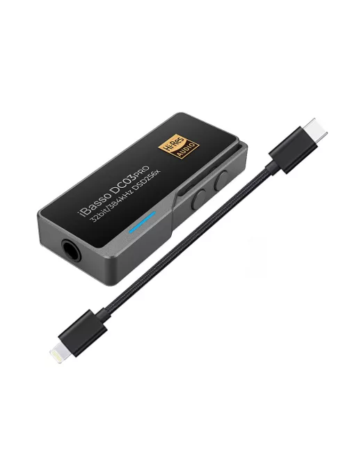 IBASSO DC03PRO - Adaptor DAC de la USB Type-C FEMALE la 3,5mm Jack FEMALE cu 32bit 384kHz PCM DSD256 - Gri - + Lightning cable