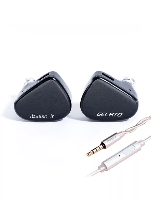 IBASSO JR GELATO MIC - O pereche de căști In-ear monitor cu difuzor dinamic, cu microfon de 3.5 mm și cablu de cupru placat cu argint cu conector 2-Pin - Negru