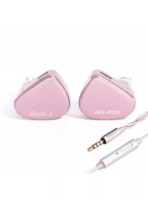 IBASSO JR GELATO MIC - O pereche de căști In-ear monitor cu difuzor dinamic, cu microfon de 3.5 mm și cablu de cupru placat cu argint cu conector 2-Pin - Pink