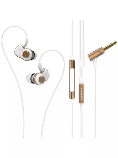 SoundMAGIC PL30+ C - Căști Stereo In-ear, ultra confortabile monitor style , calitate sonică excelentă, cu  microfon - Alb-Auriu