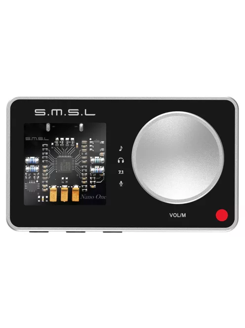 SMSL Nano One - USB DAC pentru Gaming, placă de sunet externă și amplificator de căști cu surround virtual 7.1 și intrare de microfon cu reducere a zgomotului DSP - Argint