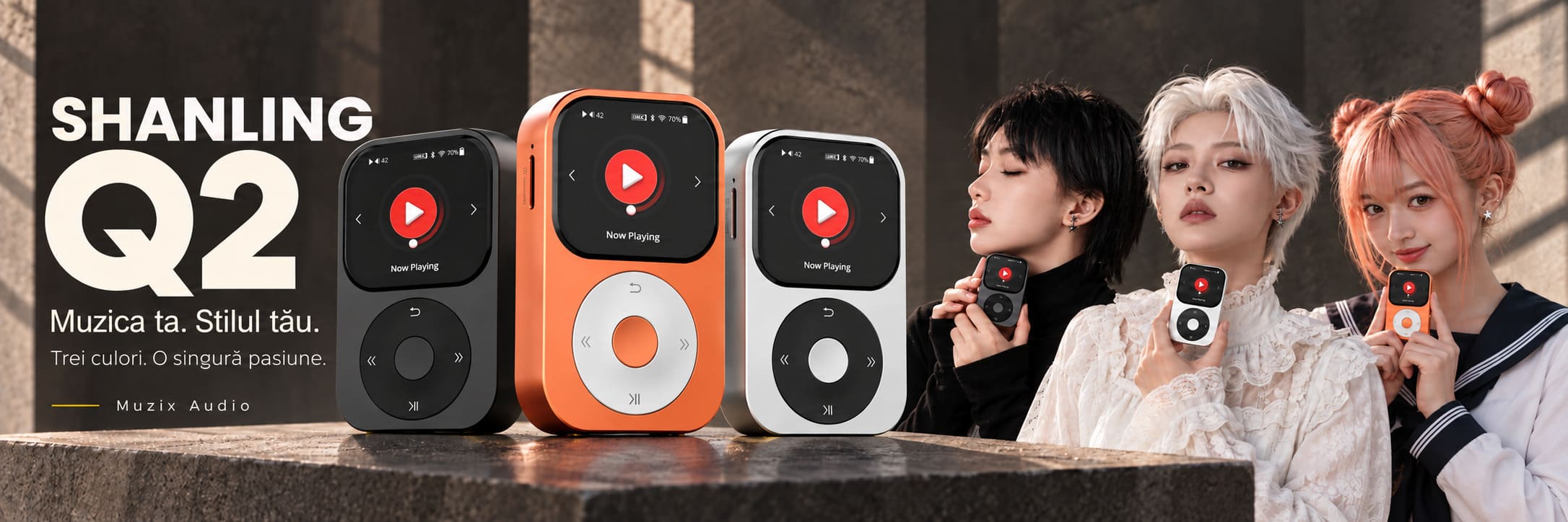 Shanling Q2 player audio Hi-Fi portabil în gri, argintiu și portocaliu