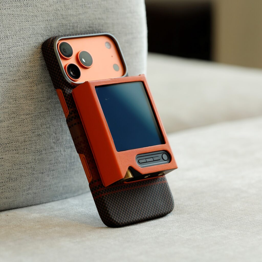 ONIX XM2 fixat pe spatele telefonului într-o husă magnetică